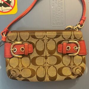 Coach Tan and Red Signature Clutch
